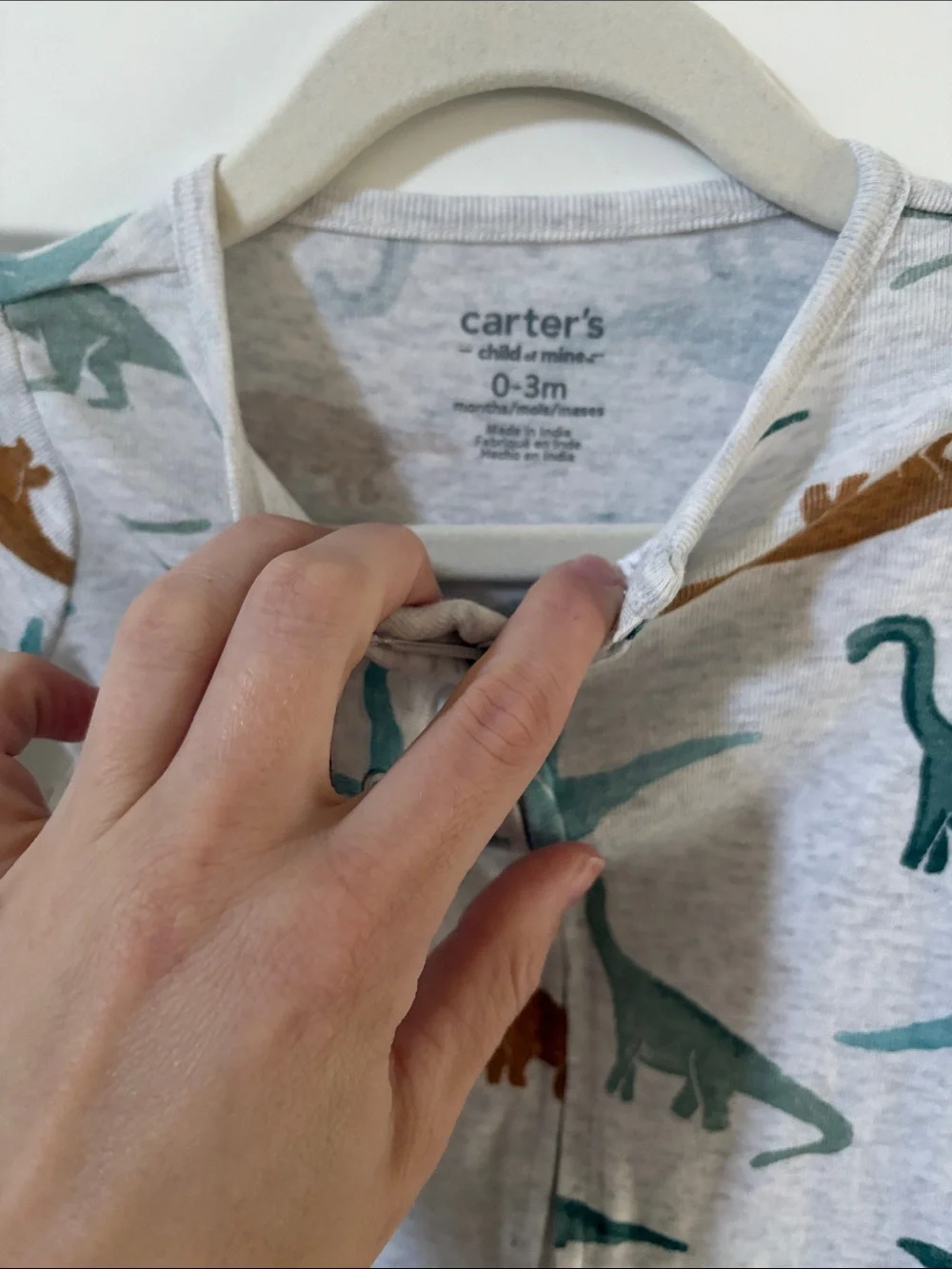 Carter's Gray and Green Dinosaur Print Footed One-Piece Pajama 0-3 months